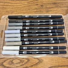 Tombow 56171 Dual Brush Pen Art Markers, Grayscale, 10-Pack. Blendable, Brush
