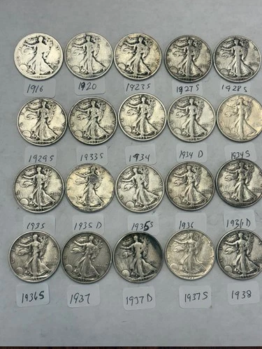 Walking Liberty Half Dollar ** 20 different date/mint coin lot ** Earlier Dates