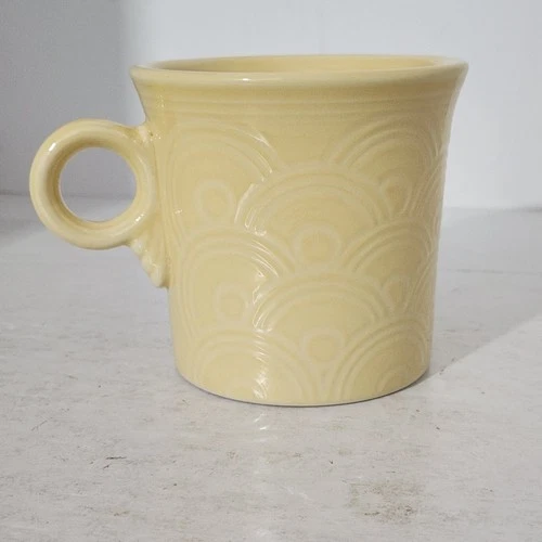 Rare Fiesta Yellow Embossed Mugs Homer Laughlin Fan- Art Deco Style