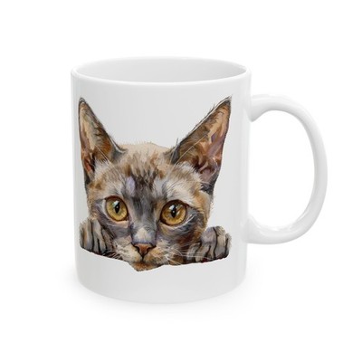 Arabian Mau Cat Peeking Around Door Cute Cat Lover Gift 11oz Ceramic Cup