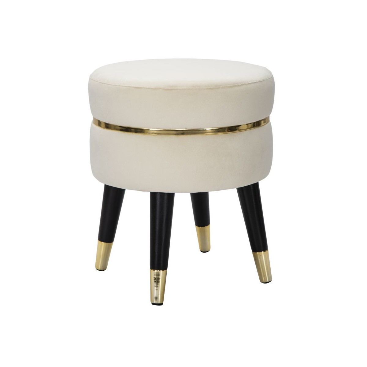 Tabouret rond Paris 40cm crème assise velours et socle doré design