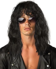 UQJE Men’s 80s Wig Black Long Curly Wig Rocker Costume Wig