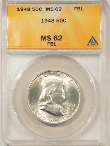 1948 FRANKLIN HALF DOLLAR - ANACS MS-62 FBL