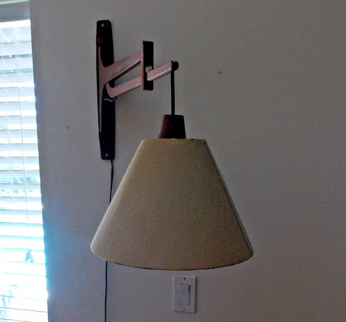 Mid Century Teak Wood Danish Wall Lamp Swivels from 1960's