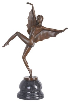 Art Deco Bronzefigur Fledermaus Tänzerin signiert Frauenfigur nach Lorenzl 45cm
