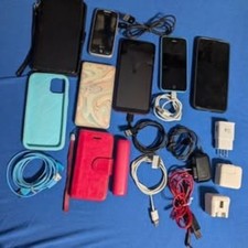 Cell Phone Parts/Repair Lot - 4 Phones, Power Banks, Cases Chargers Bundle