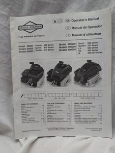 Engine Operator Instruction Manual Briggs & Stratton classic 450 model 90000