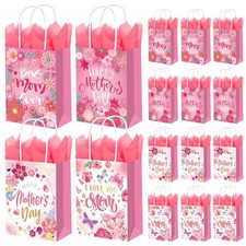 16 PCS Mothers day gift bag with Tissue Paper 6.3" 8.3" Happy Mothers Day Gift..