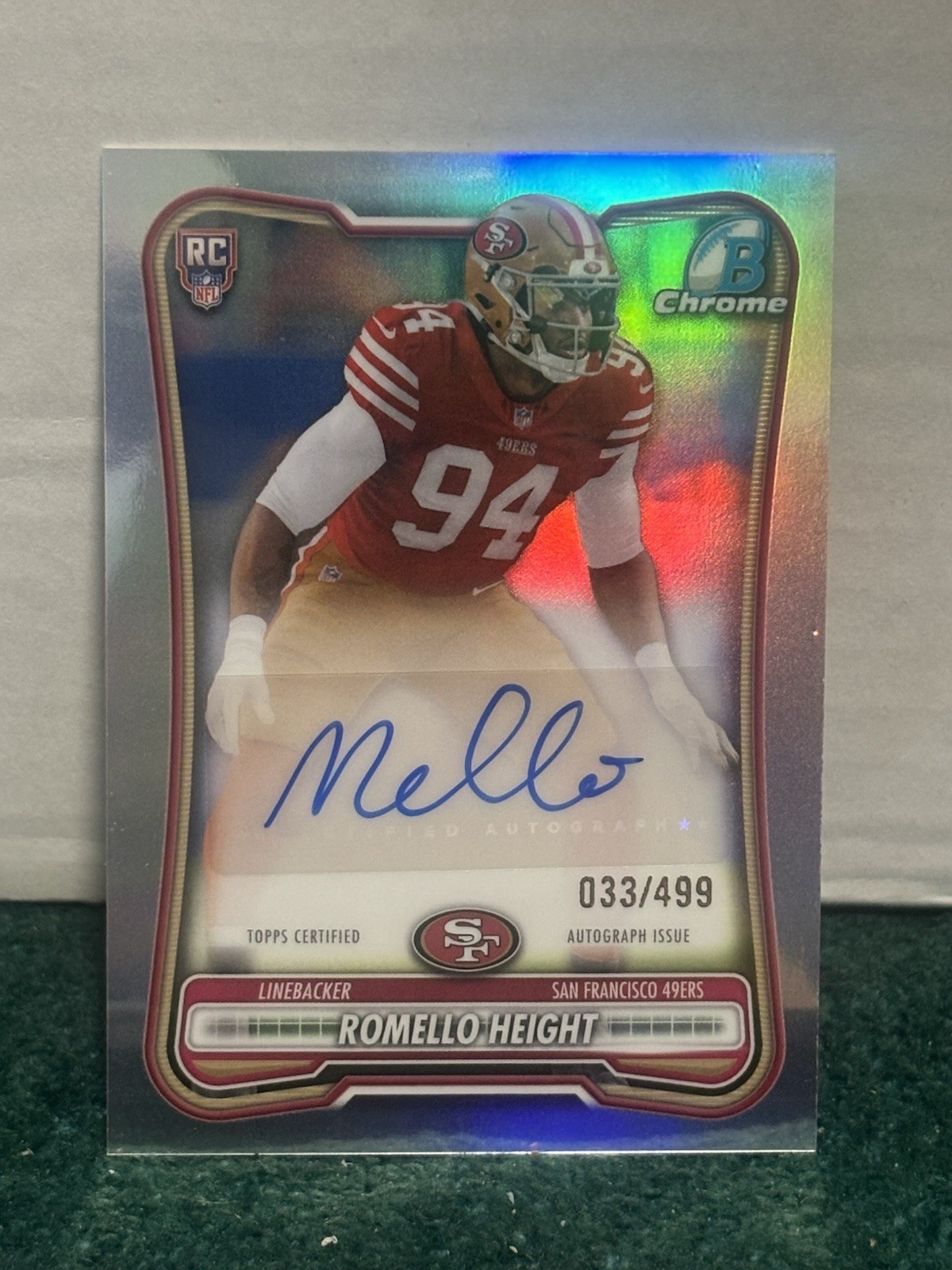 2026 Bowman Chrome Romello Height 49ers RC Auto Refractor BCA-RHE /499