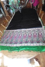 Modal Silk Fabric Ajrakh Hand-Block Print Saree Black And Green Paisley Motif