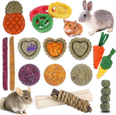 Bunny Toys, 21PCS Rabbit Chew Toys for Teeth, Guinea Pig Natural Treats, Timothy