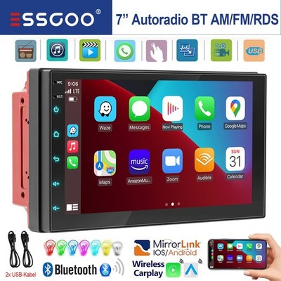 2 DIN 7'' Autoradio Touchscreen Apple Carplay Android Auto AM FM SWC BT Bluetooth