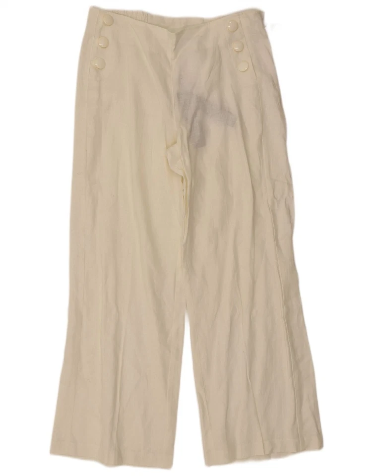 DAVID EMANUEL Womens Wide Leg Trousers UK 14 Large W32 L29 Off White Linen DY89 - Image 2 of 4