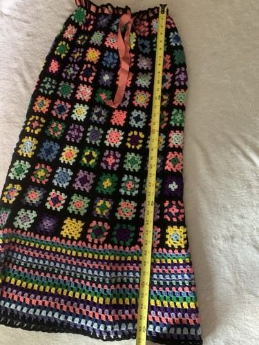 Gonna Afgan Vintage Velrose Uncinetto Multicolore Granny Squares Maxi Boho Hippie - Foto 8 di 12