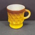 ANCHOR HOCKING Fire King Kimberly Diamond Mug Coffee Cup Yellow & Brown VTG
