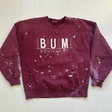 Vtg 90s B.U.M. Equipment Sweatshirt Hanes Size Med Distressed Maroon Crewneck