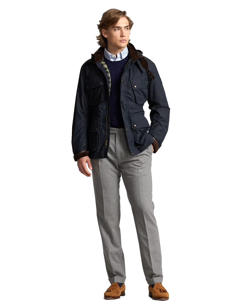 Polo Ralph Lauren Oilcloth(Waxed) Belted Zip Hooded Blue Biker