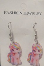 Fashion Jewelry Multicolor Pink Unicorn Dangle Earrings Acrylic Fantasy Theme