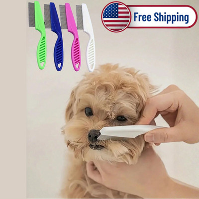 2-in-1 Pet Hair Remover Flea Comb Dog Cat Tear Stain Grooming Brush Pet Supplies