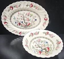 2 Pc Myott Staffordshire Indian Tree Vegetable Bowl Platter Vintage England Lot