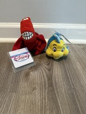 Disney Store Mini Bean Bag Plush 8  Sebastian  7  Flounder NWT In Plastic