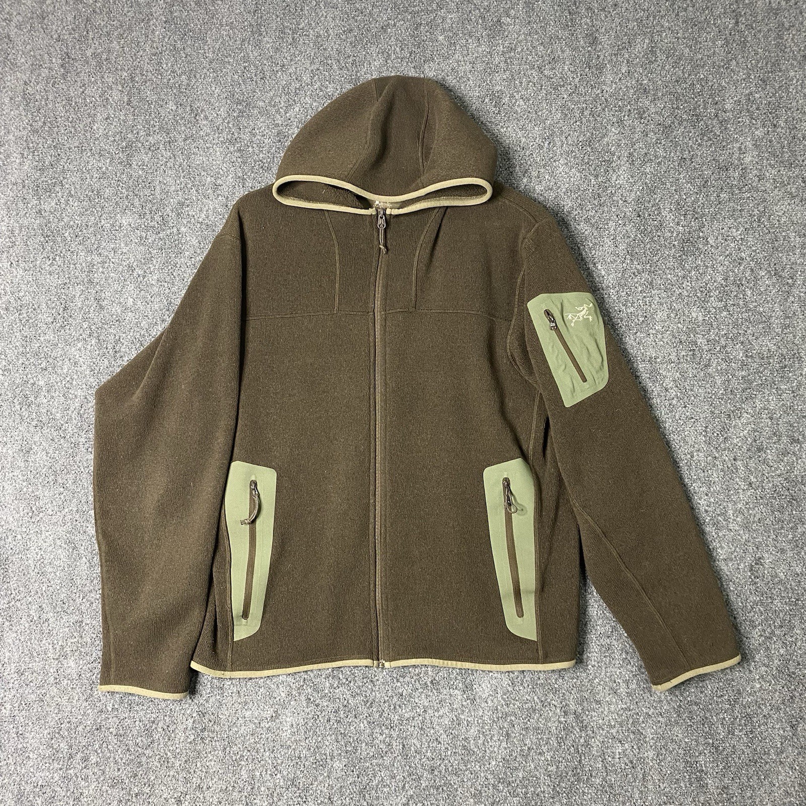 ARC'TERYX Arcteryx Covert Hoody Uomo Giacca Pile Media Marrone Verde Polartec Full Zip