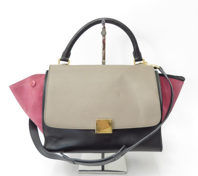 Authentic CELINE Small Trapeze Leather 2way Hand Bag  Shoulder Bag I#49126