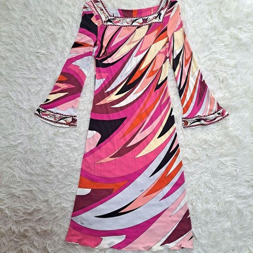 EMILIO PUCCI Pucci pattern pink flared sleeves rayon dress size 38