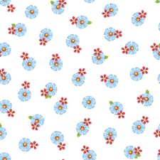 Fabric Flowers Blue Tossed on White Cotton by the 1/4 yard K123
