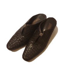 Brighton Tynan Chocolate Brown Leather Basketweave Mules Clogs Shoes 8.5M