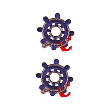 Navy Blue Ship's Wheel with Anchor Nautical (2-Pack) Iron On Patch