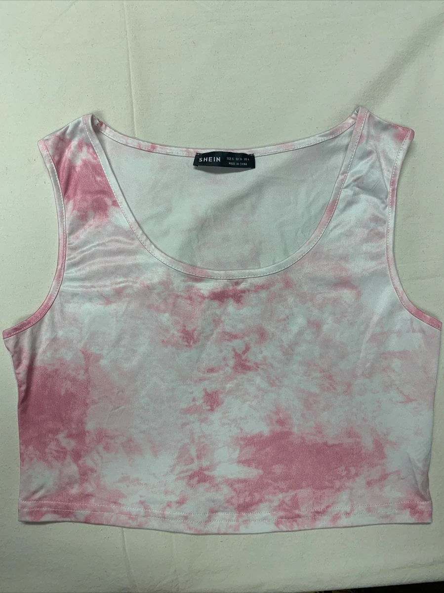 SHEIN Cute Crop Top White With Pink Flourish s Size US 4 Excellent Condition