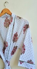 Robe Maxi Kimono Florale Rouge Et Blanche En Coton Indienne Peignoirs Kimono US