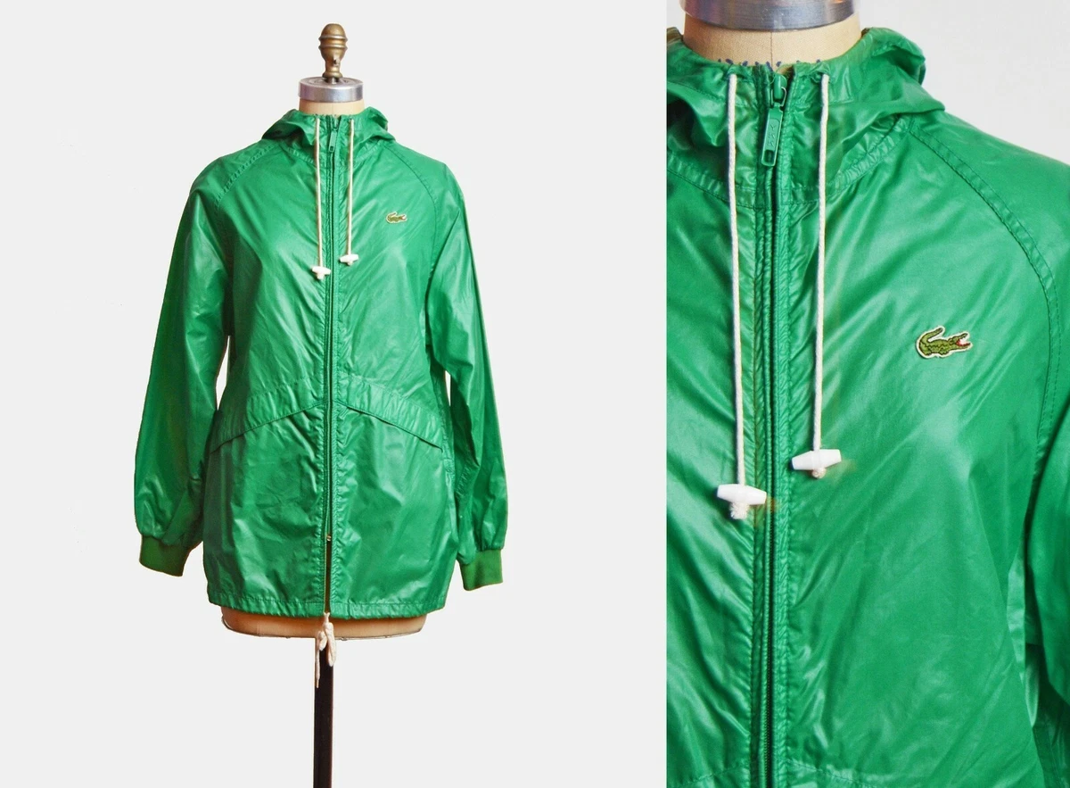 Vintage 80s Green Jacket Windbreaker HOODED Izod Lacoste Jacket S M