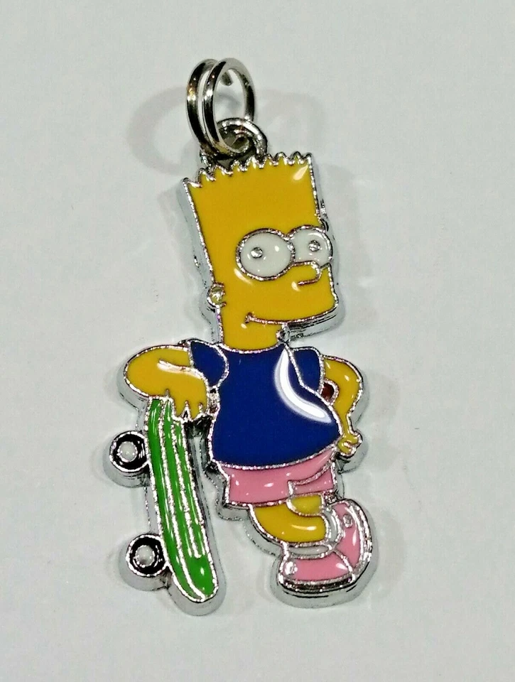 Pendentif bijoux argenté Bart Simpsons Skateboard émail - Pendant Necklace 2.5cm - Photo 1/1