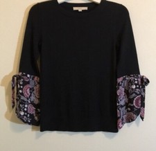 Loft Black Lightweight Sweater With Floral Sleeves Size XS