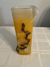 Art Glass Vase with applied metal design artist signed