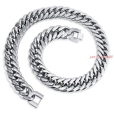 13/15/18/21mm Heavy Silver Curb Link Mens Chain 316L Stainless Steel Necklace