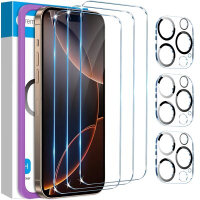Protector de pantalla y lente de cámara de vidrio 3+3 para iPhone 16 Pro Max