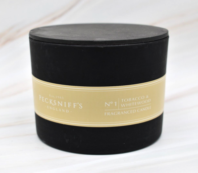 pecksniffs tobacco and white wood PECKSNIFF'S No. 1 Tobacco & Whitewood Fragranced 3-Wick Candle 9.9 oz with  Lid