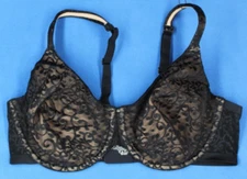 Curvy Couture Black Floral Underwire Unlined Balconette Bra Size 40D #D1078