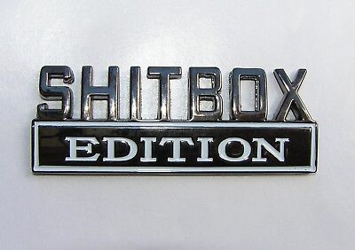 SHITBOX EDITION PAIR CAR EMBLEMS Chrome Metal Badges suit CHEVY or FORD *NEW* 