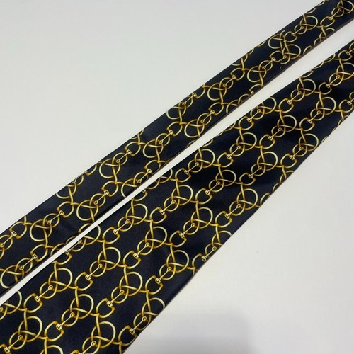 Fendi Tie Cravatte Navy Gold Chain Link Print Italy Classic Silk Necktie - 58L - Picture 3 of 14