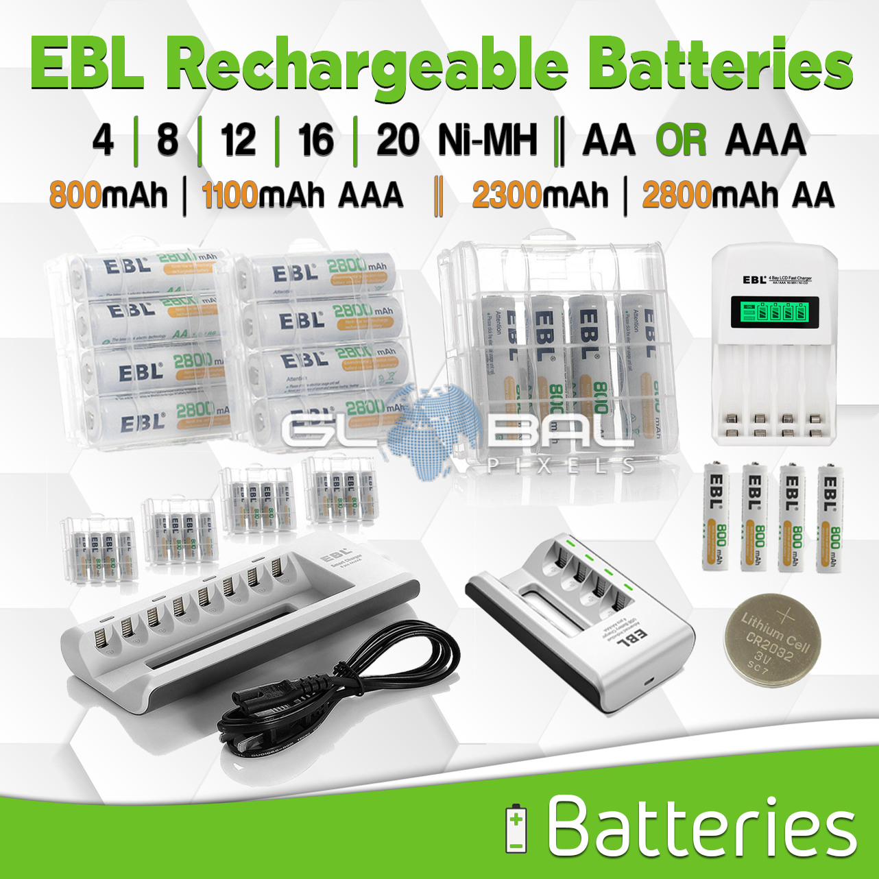 EBL Rechargeable Batteries Ni-MH AAA 800 1100 mAh / AA 2300 2800 mAh lot Charger-image