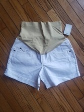 NWT Maternity a glow Mid-Length Belly Panel Boyfriend Shorts White Size 2