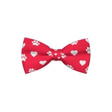Valentines Day Paw Prints  Hearts Red Dog Bow Tie