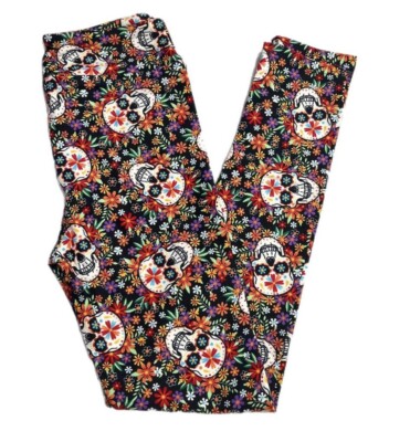 L/XL Lularoe Kids Leggings 2023 Halloween Witchful Thinking Candy Skull  Flower