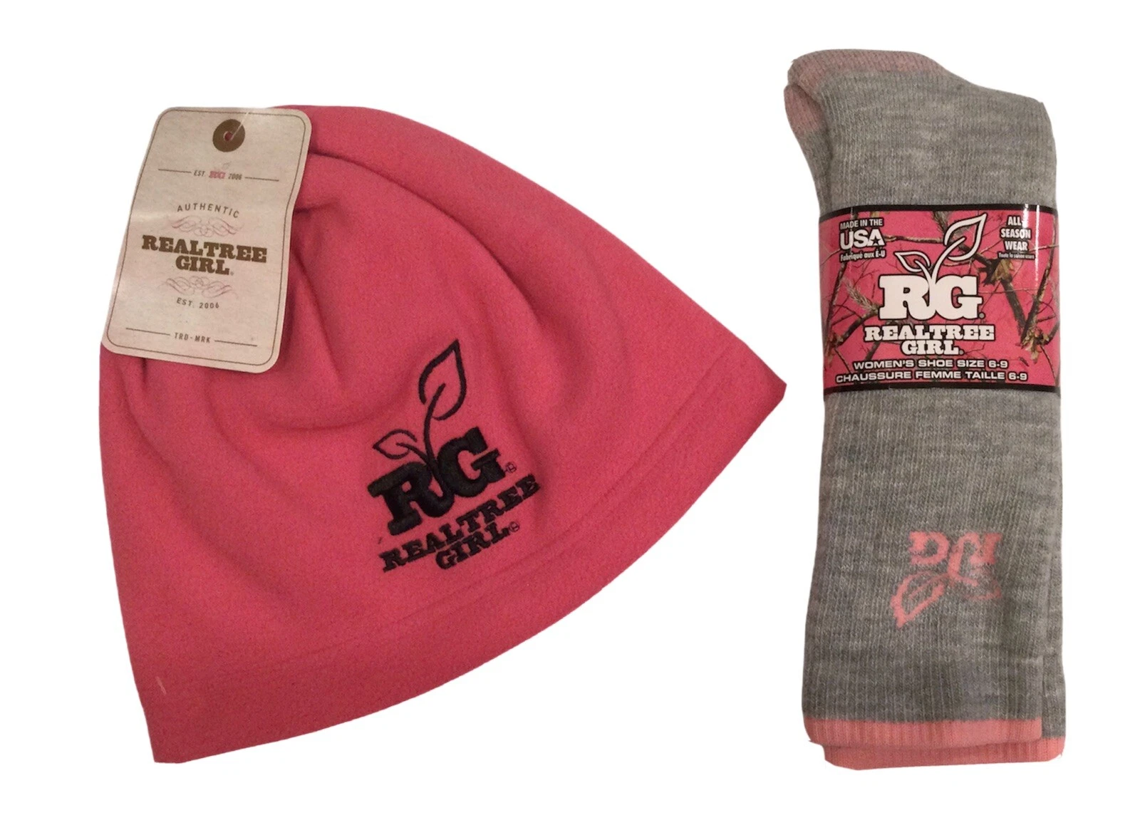 Womens Realtree Hat and Sock Gift Set Merino Wool Socks Fleece Hat