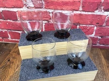 Vintage Set 4 WESTON LILY PAD Glass BLACK PETAL FOOTED JUICE GLASSES 3.75" Tall