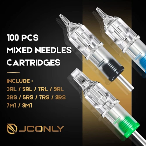 Disposable Tattoo Machine Cartridge Needles 100 PCS Jconly Liner Shader RL RS M1 - product listing photo